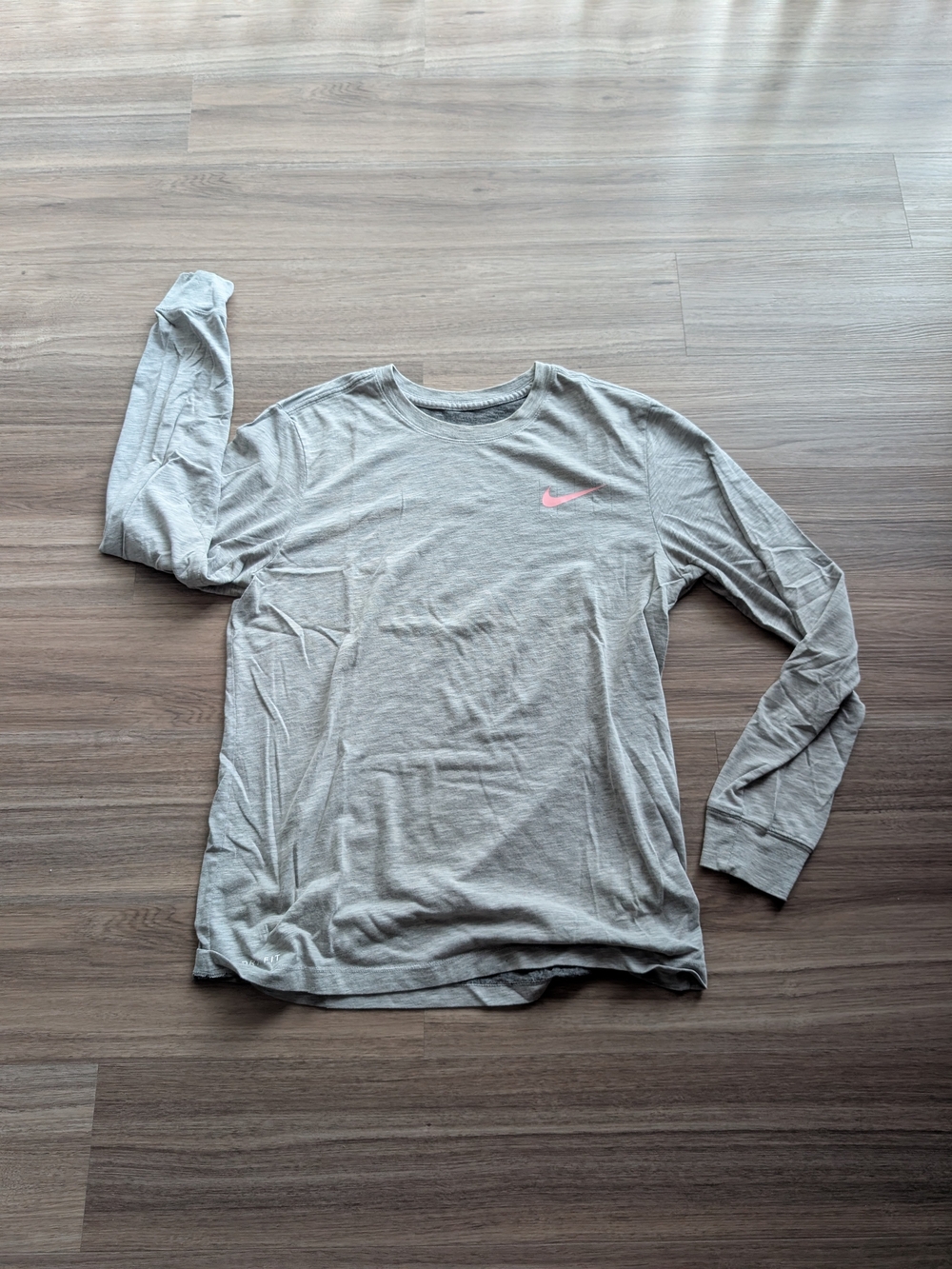 Nike Light Gray Long Sleeve Tee with Pink Swoosh